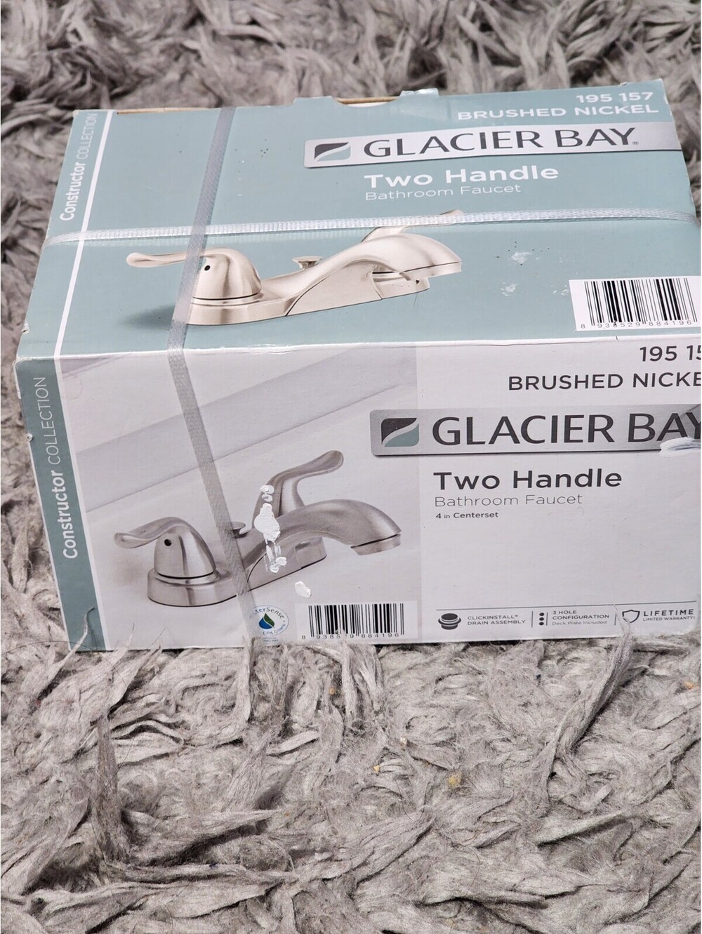 Glacier Bay Brushed Nickel Centerset Bathroom Faucet 2 Lever Handles WaterSense